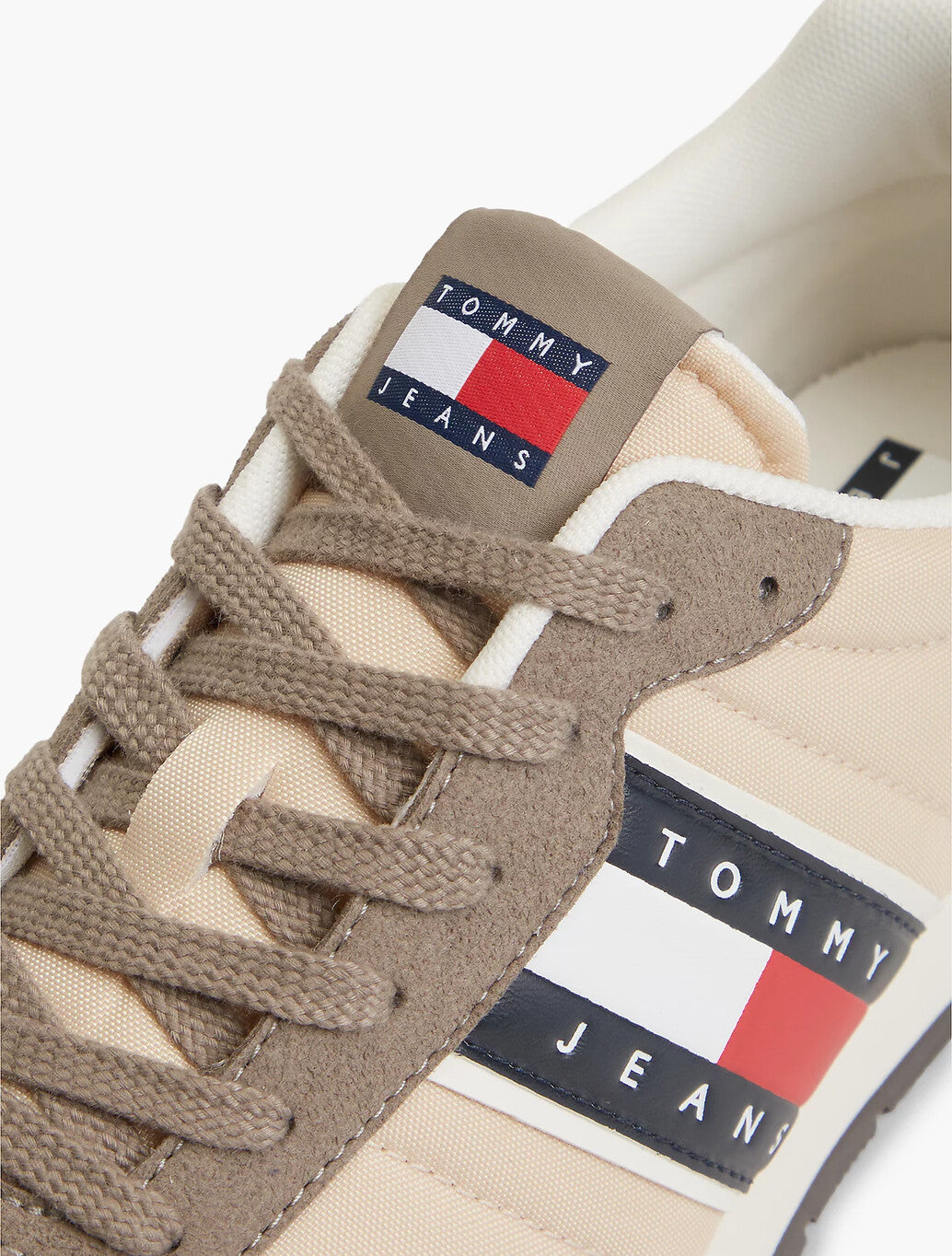Tommy Jeans Logo Mixed Texture Trainers in Beige