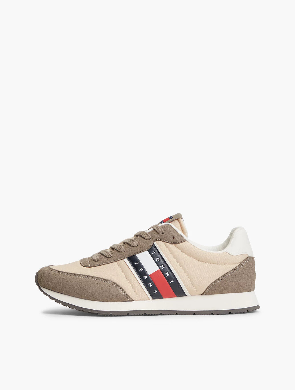 Tommy Jeans Logo Mixed Texture Trainers in Beige