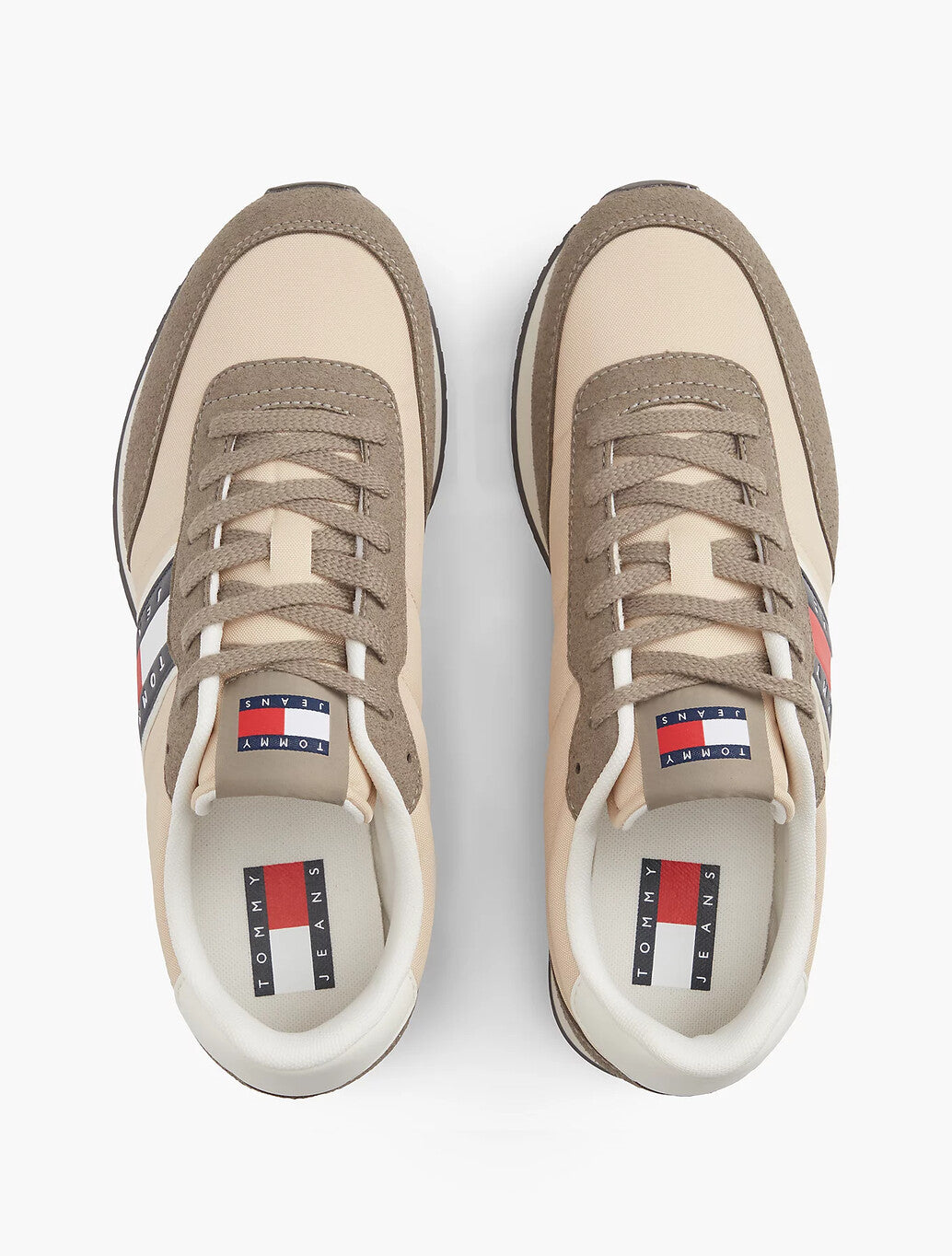 Tommy Jeans Logo Mixed Texture Trainers in Beige
