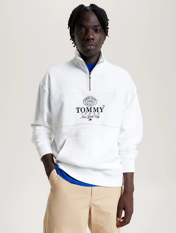 Tommy Jeans - Logo Relaxed Fit Half-Zip Sweatshirt - White