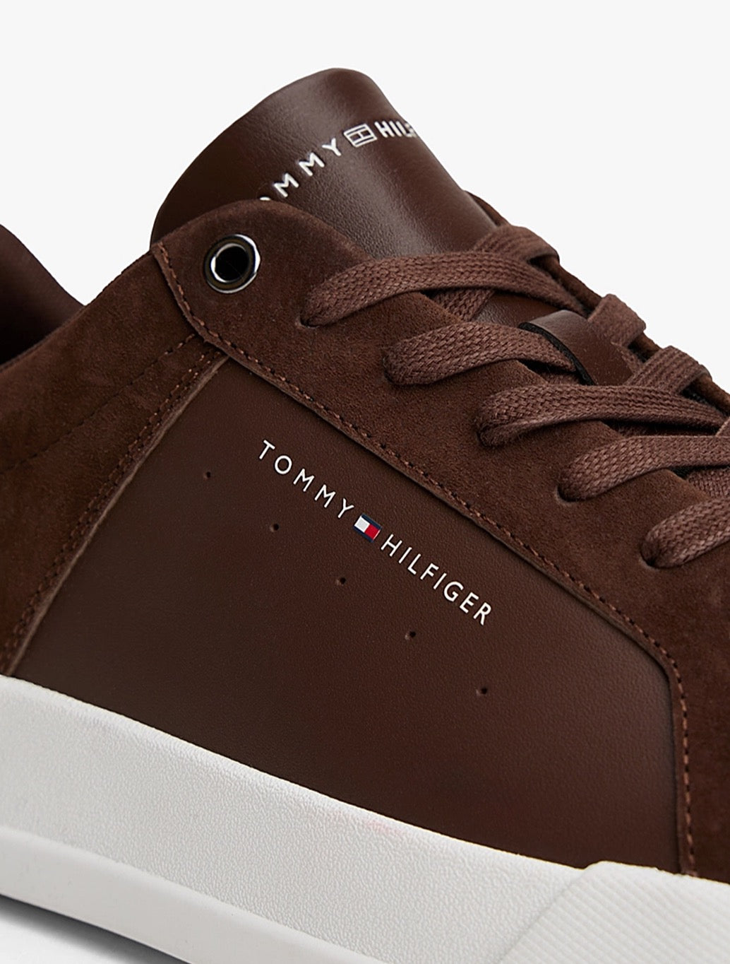 Tommy Jeans - Mixed Texture Leather Court Trainers - Brown