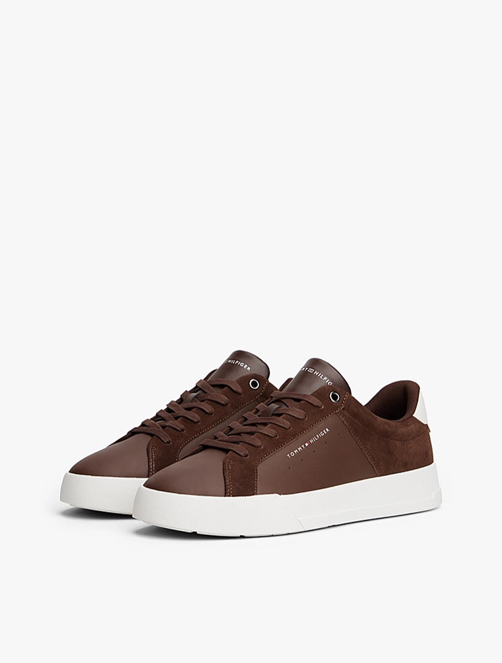 Tommy Jeans - Mixed Texture Leather Court Trainers - Brown