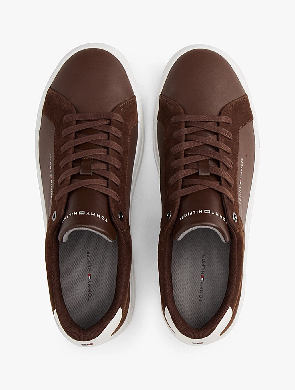 Tommy Jeans - Mixed Texture Leather Court Trainers - Brown