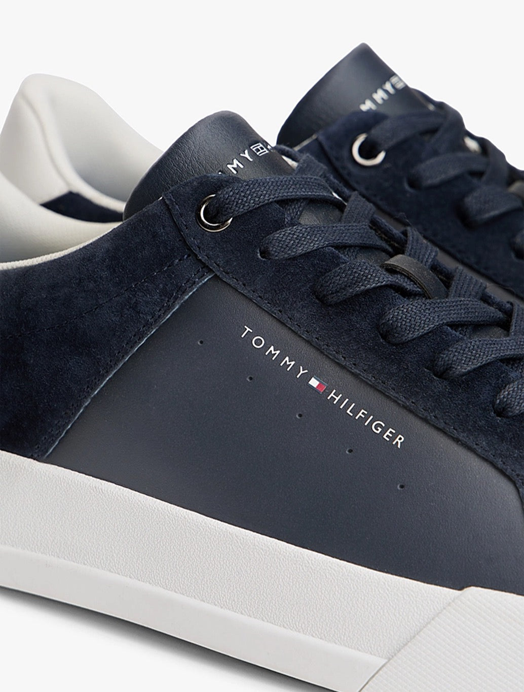 Tommy Jeans - Mixed Texture Leather Court Trainers - Navy