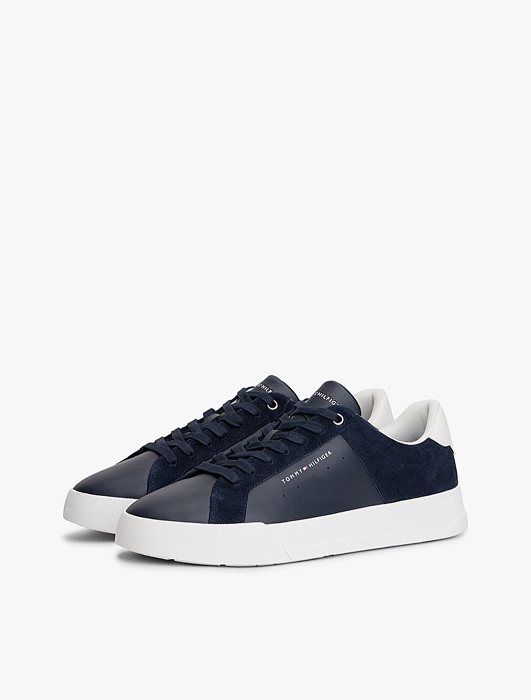 Tommy Jeans - Mixed Texture Leather Court Trainers - Navy
