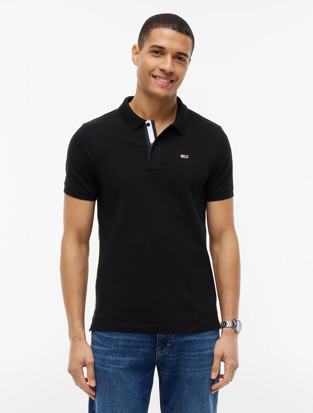 Tommy Jeans Pure Cotton Slim Fit Polo Shirt in Black