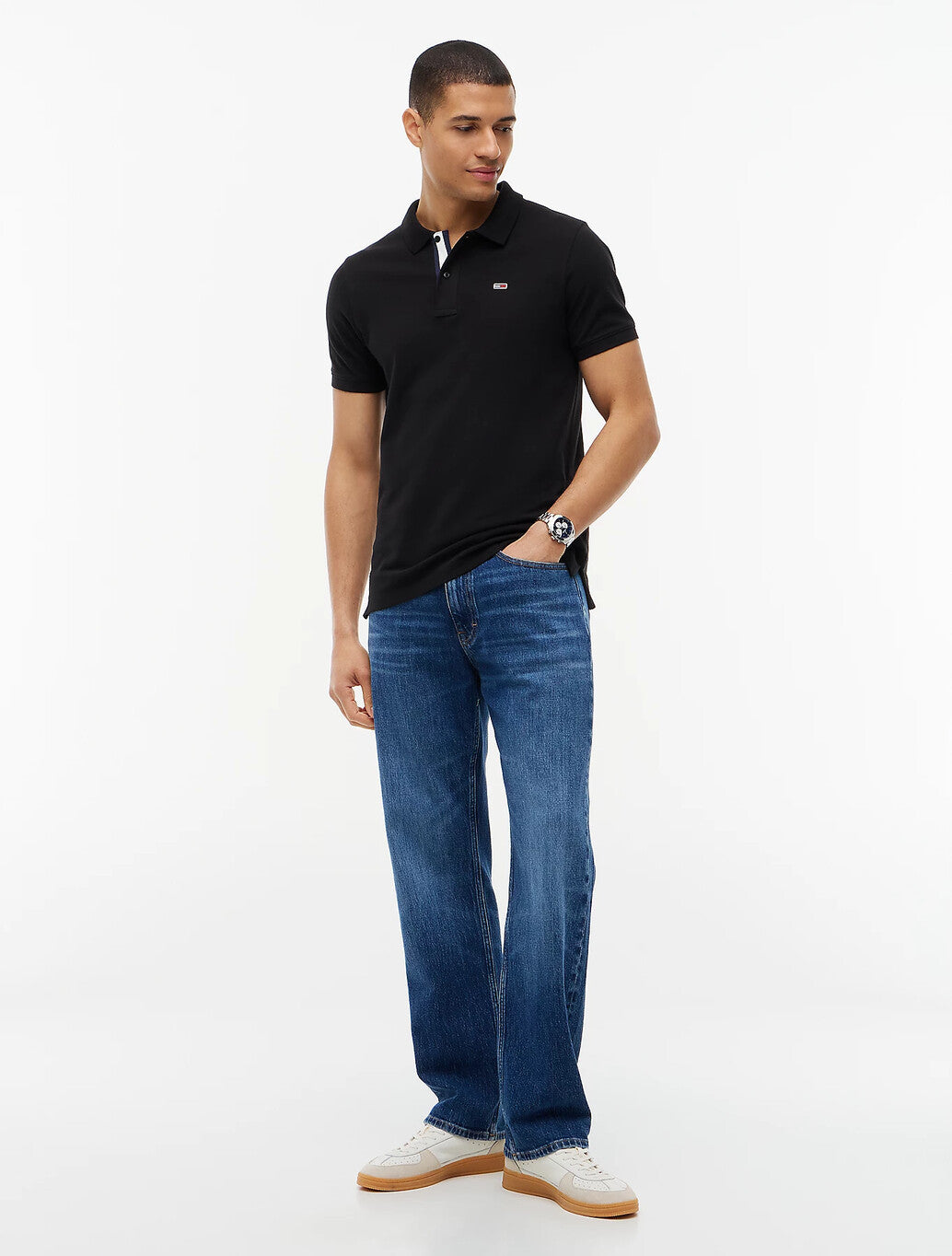 Tommy Jeans Pure Cotton Slim Fit Polo Shirt in Black