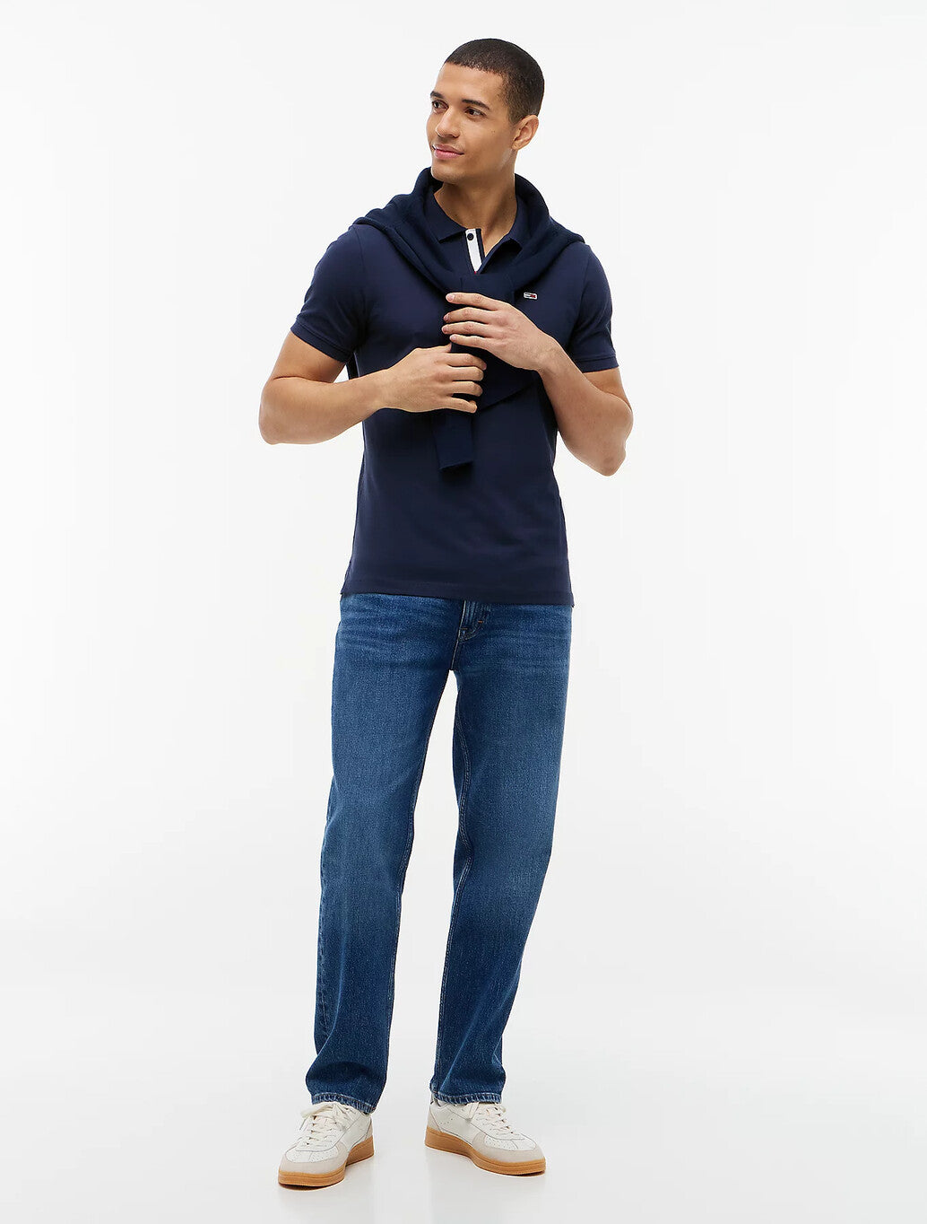 Tommy Jeans Pure Cotton Slim Fit Polo Shirt in Navy