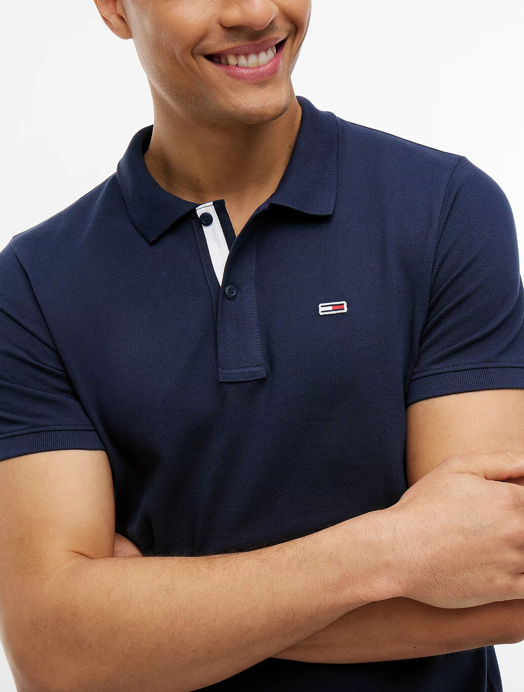 Tommy Jeans Pure Cotton Slim Fit Polo Shirt in Navy