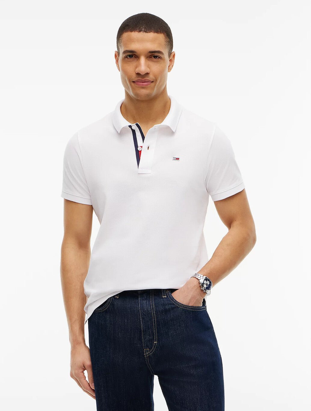 Tommy Jeans  Pure Cotton Slim Fit Polo Shirt in White