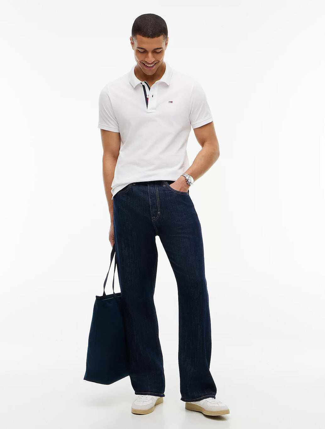 Tommy Jeans  Pure Cotton Slim Fit Polo Shirt in White
