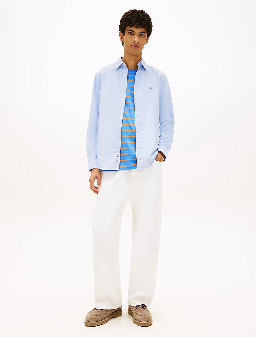 Tommy Jeans - Regular Fit Flag Embroidery Oxford Shirt - Light Blue