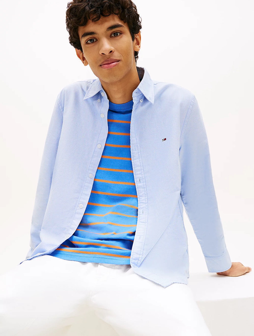 Tommy Jeans - Regular Fit Flag Embroidery Oxford Shirt - Light Blue