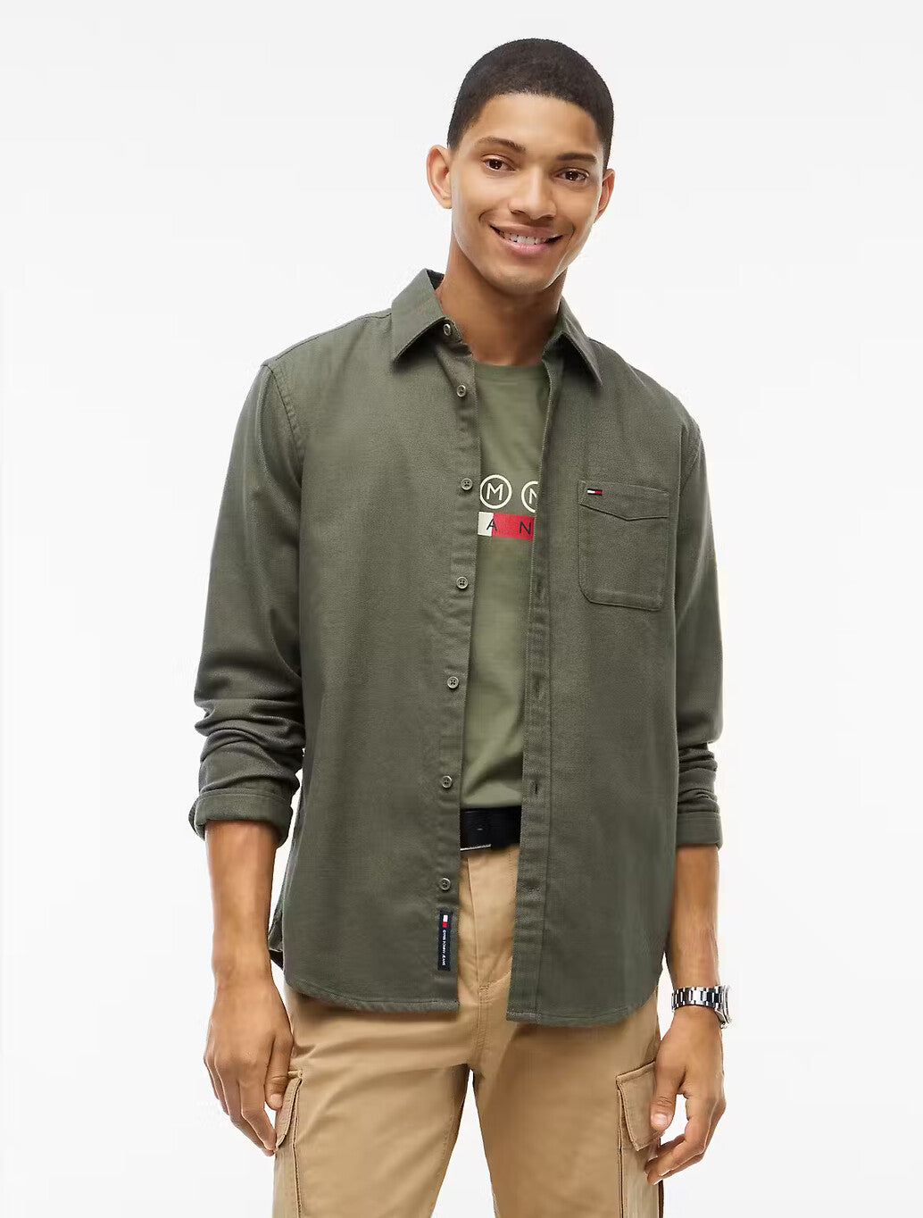 Tommy Jeans Regular Fit Flannel Shirt in Khaki