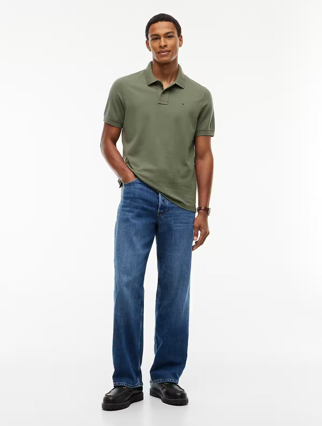Tommy Jeans Regular Fit Polo Shirt in Khaki