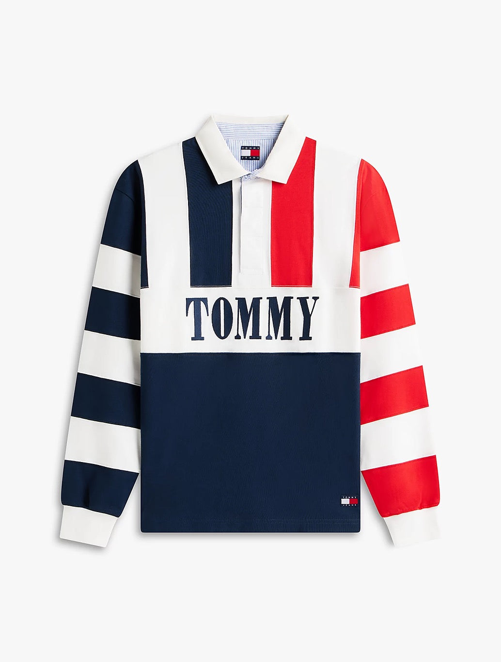 Tommy Jeans - Relaxed Fit Colour-Blocked Rugby Shirt - Navy Stripe
