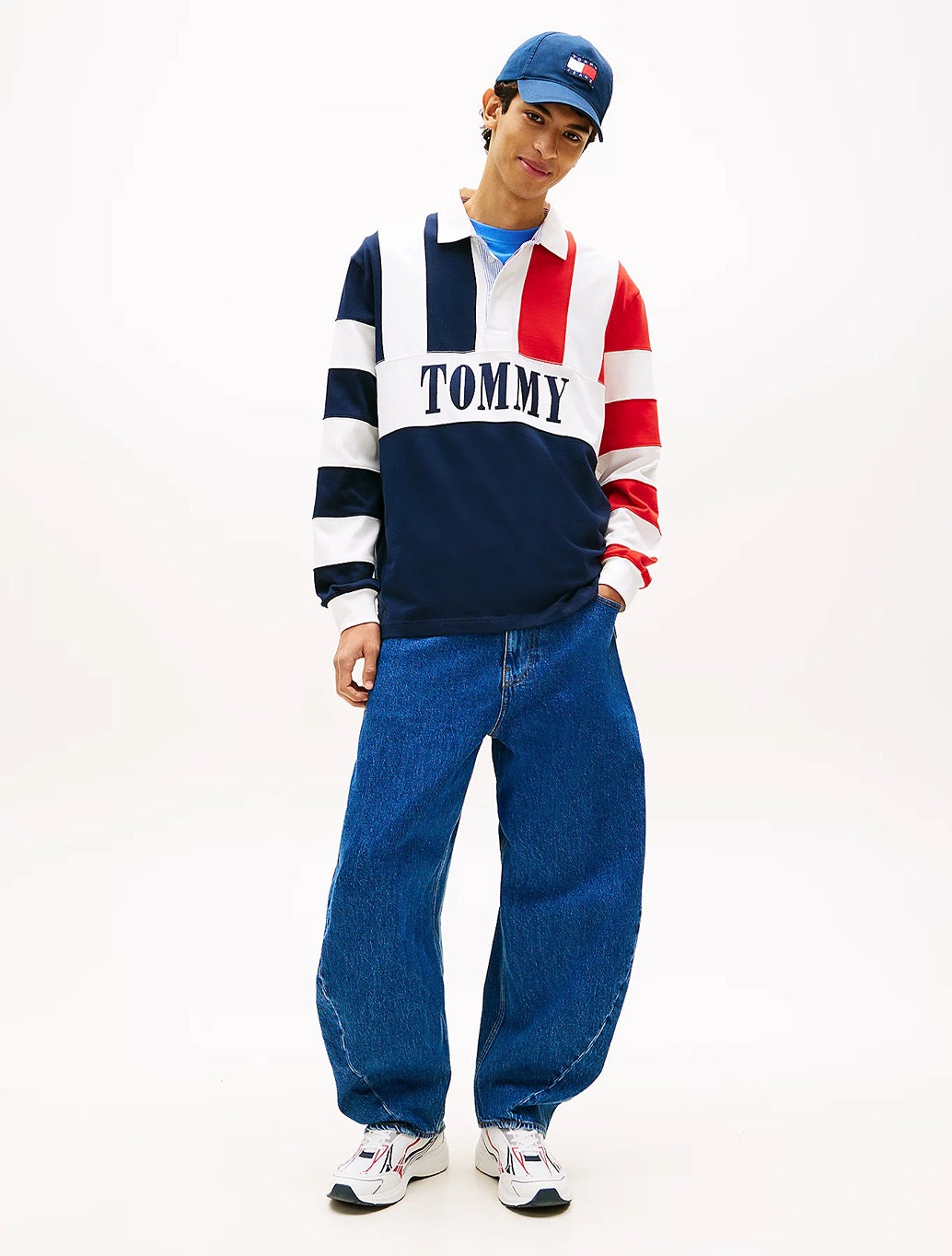 Tommy Jeans - Relaxed Fit Colour-Blocked Rugby Shirt - Navy Stripe
