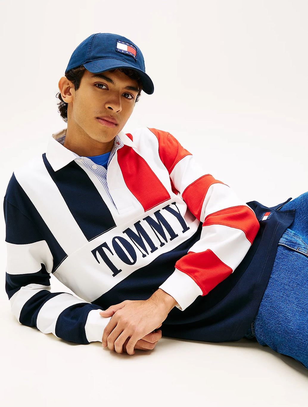 Tommy Jeans - Relaxed Fit Colour-Blocked Rugby Shirt - Navy Stripe