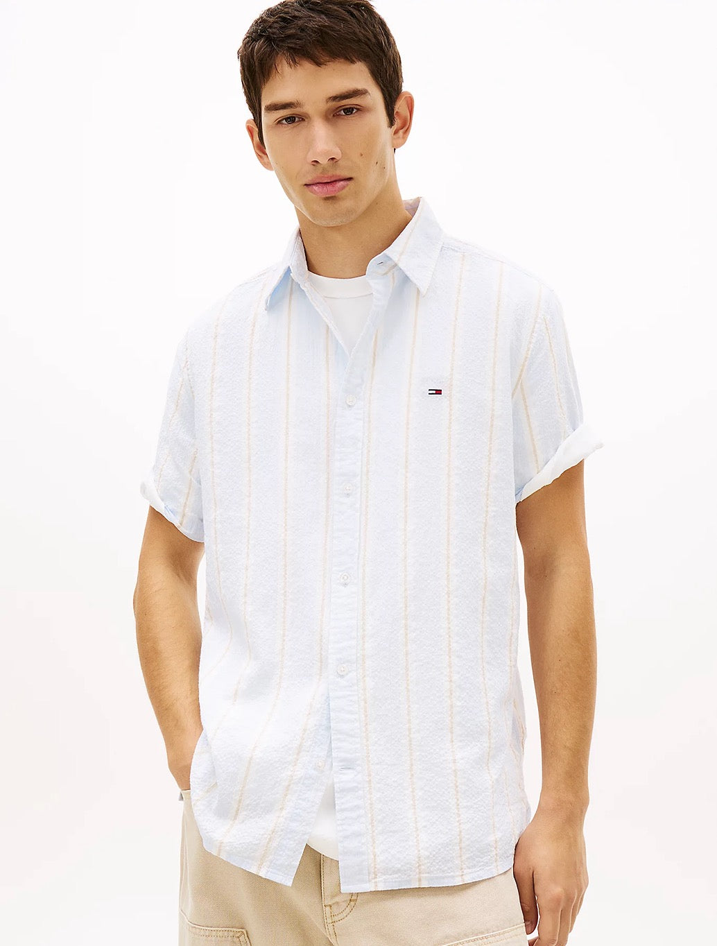 Tommy Jeans Seersucker Short Sleeve Shirt in Light Blue