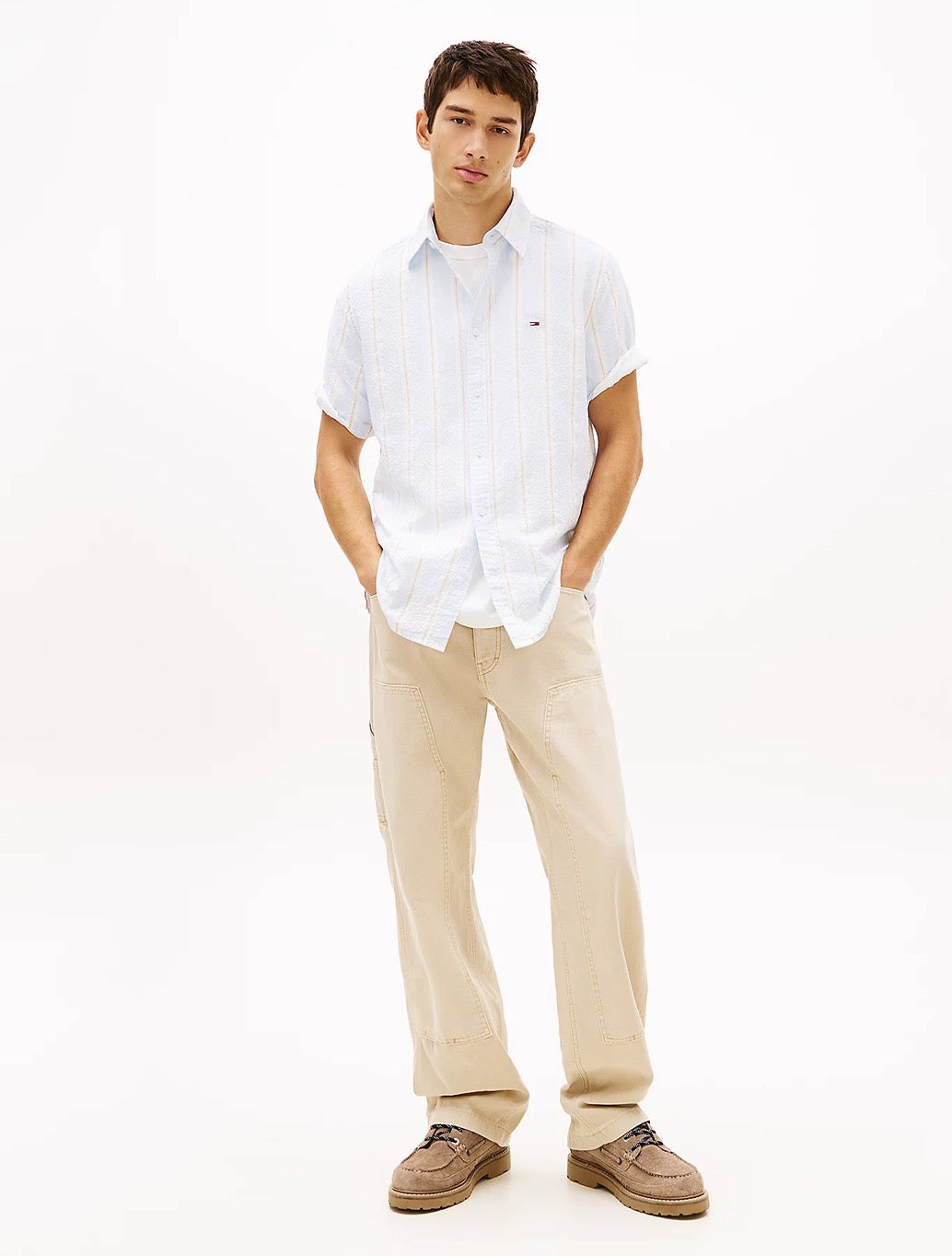 Tommy Jeans Seersucker Short Sleeve Shirt in Light Blue