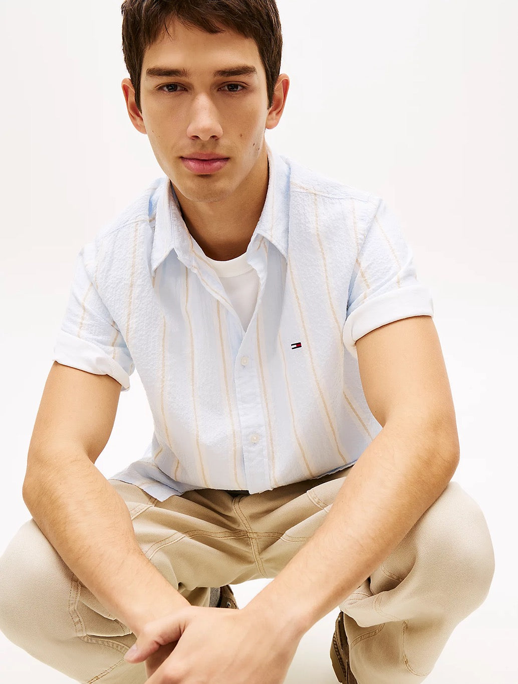 Tommy Jeans Seersucker Short Sleeve Shirt in Light Blue