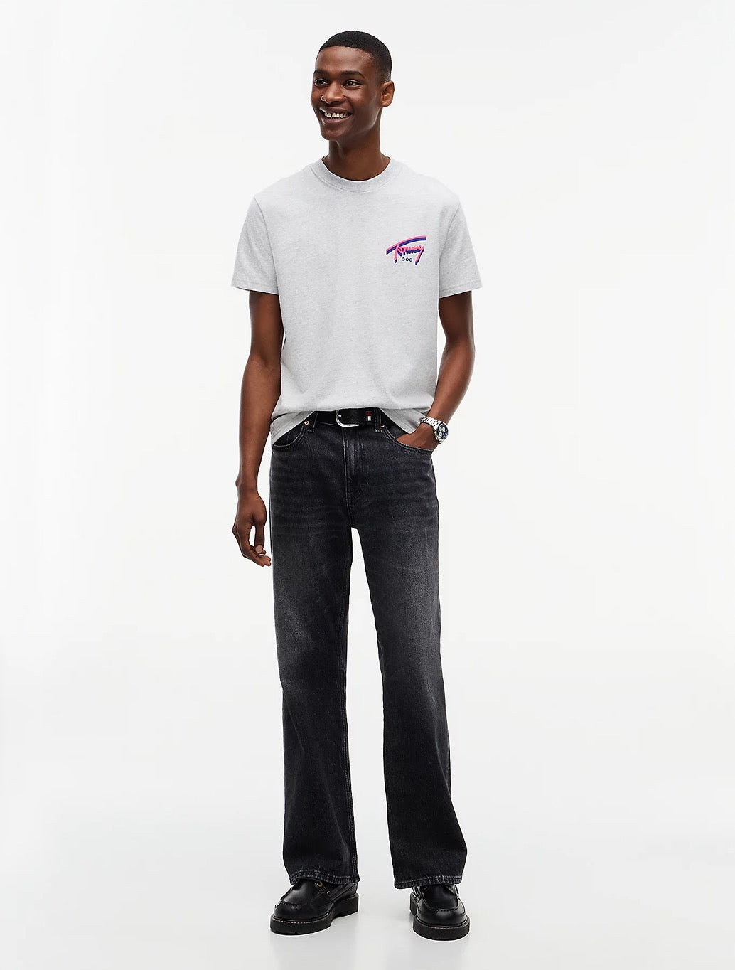 Tommy Jeans Signature Back Logo Jersey T-Shirt in Light Grey