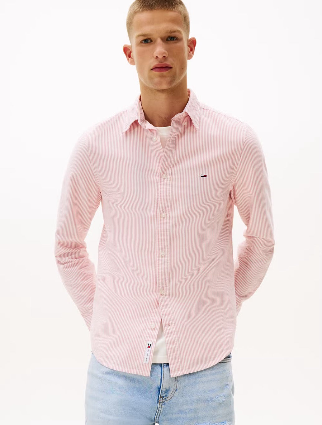 Tommy Jeans - Slim Fit Oxford Stripe Shirt - Pink