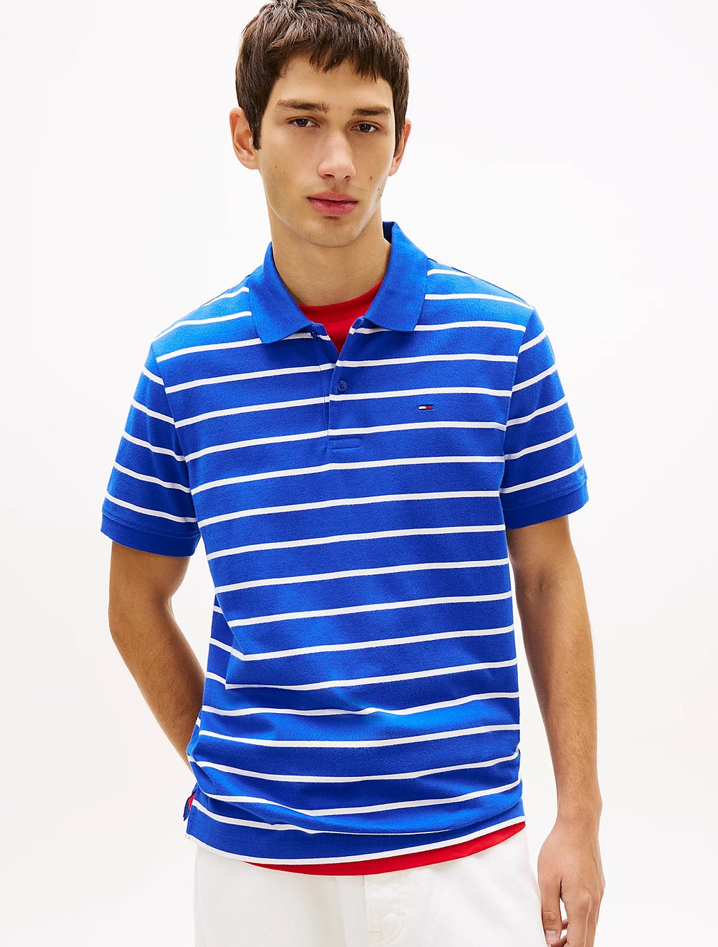 Tommy Jeans Striped Pique Polo Shirt in Blue