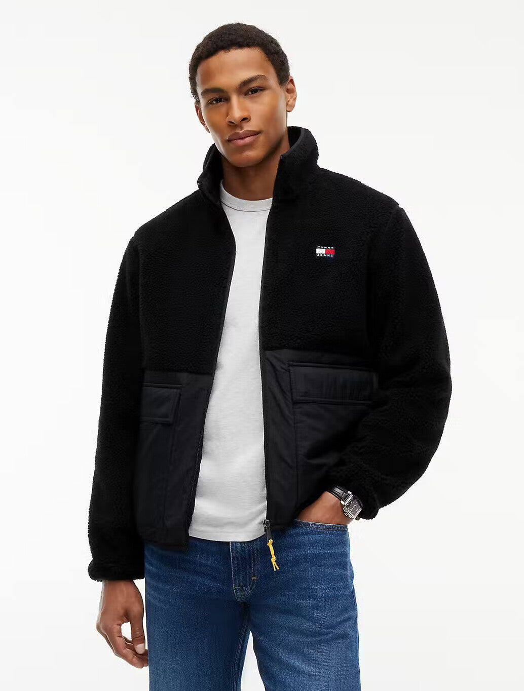 Tommy Jeans Teddy Fleece Jacket in Black