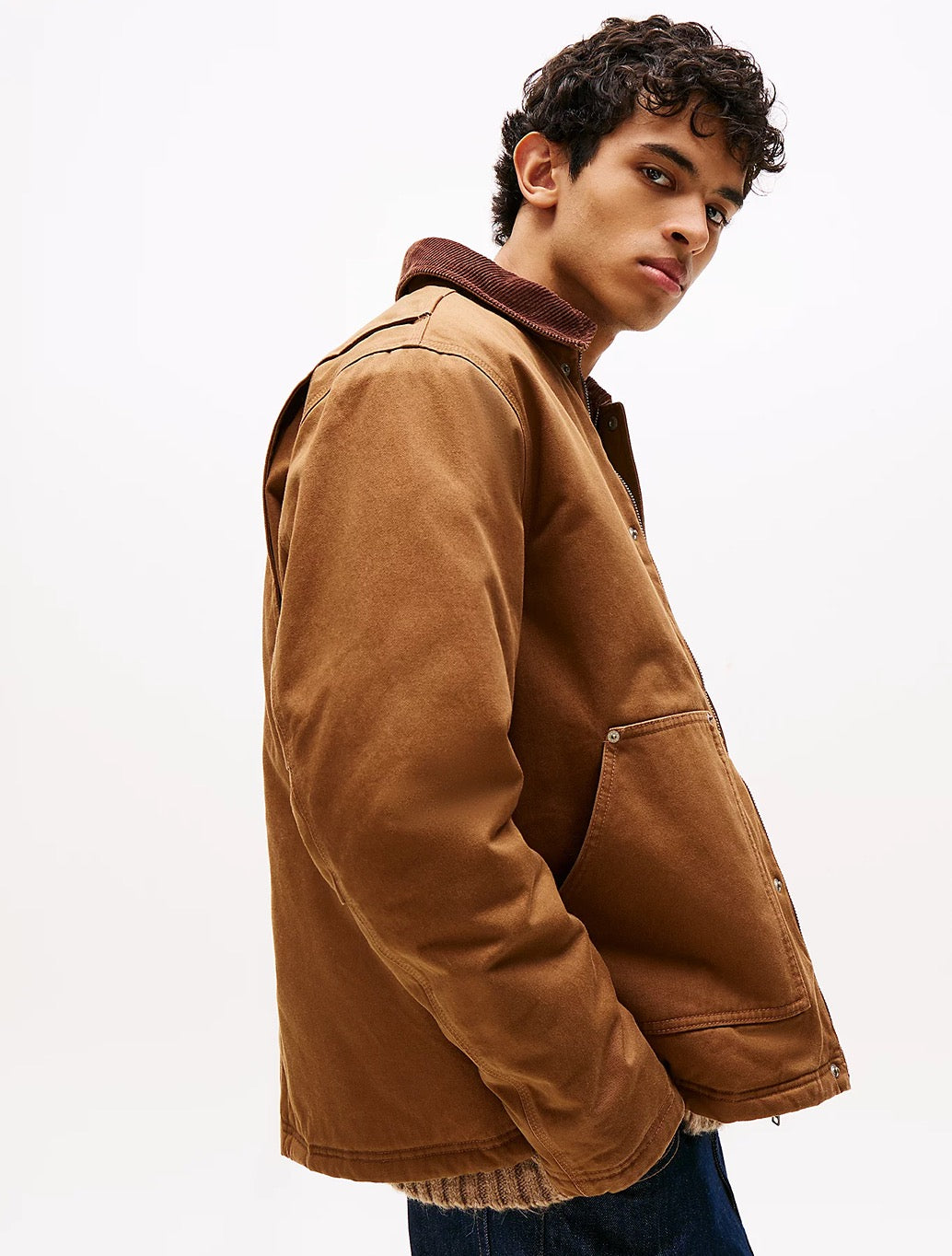 Tommy Jeans - Teddy Lined Corduroy Collar Chore Jacket - Brown