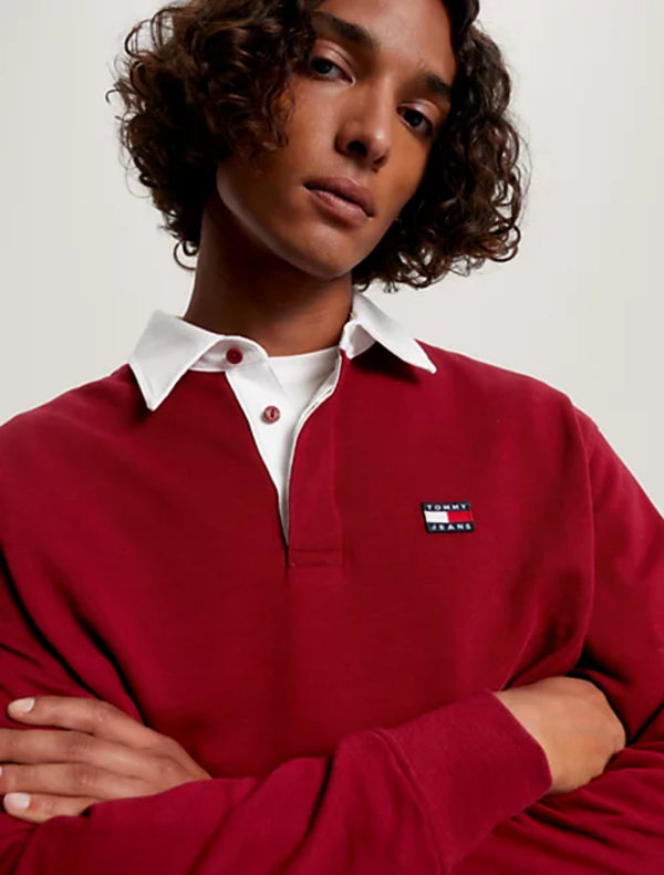 Tommy Jeans - Terry Badge Oversized Rugby Shirt - Burgundy
