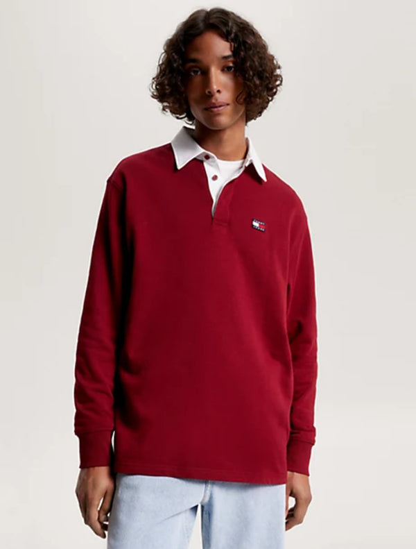 Tommy Jeans - Terry Badge Oversized Rugby Shirt - Burgundy