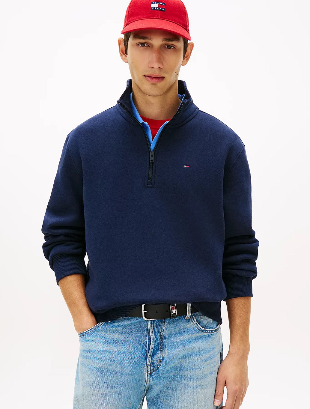 Tommy Jeans - Tommy Flag Fleece Quarter-Zip Jumper - Navy