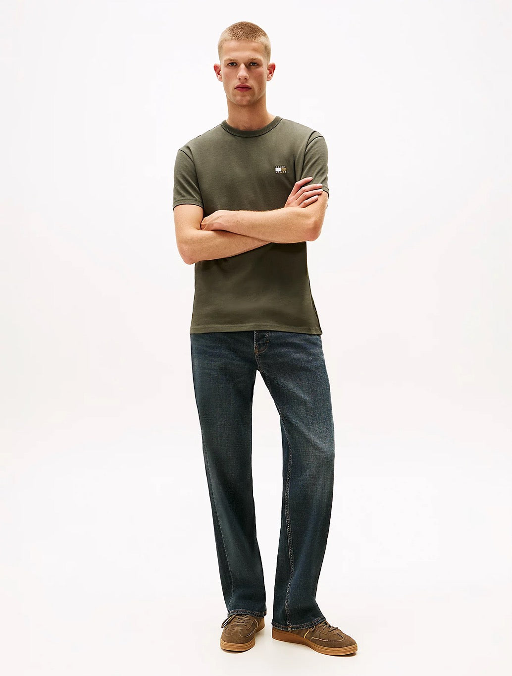 Tommy Jeans - Tonal Tommy Badge Crew Neck T-Shirt - Khaki