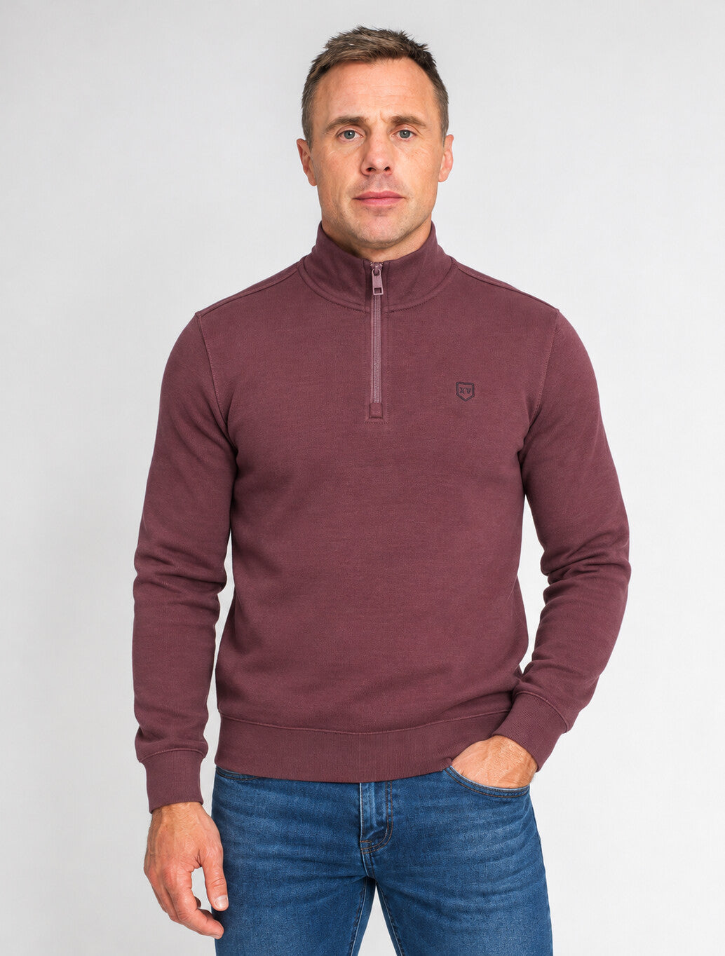 XV Kings Arctic Wolves Quarter Zip Knit in Plummed