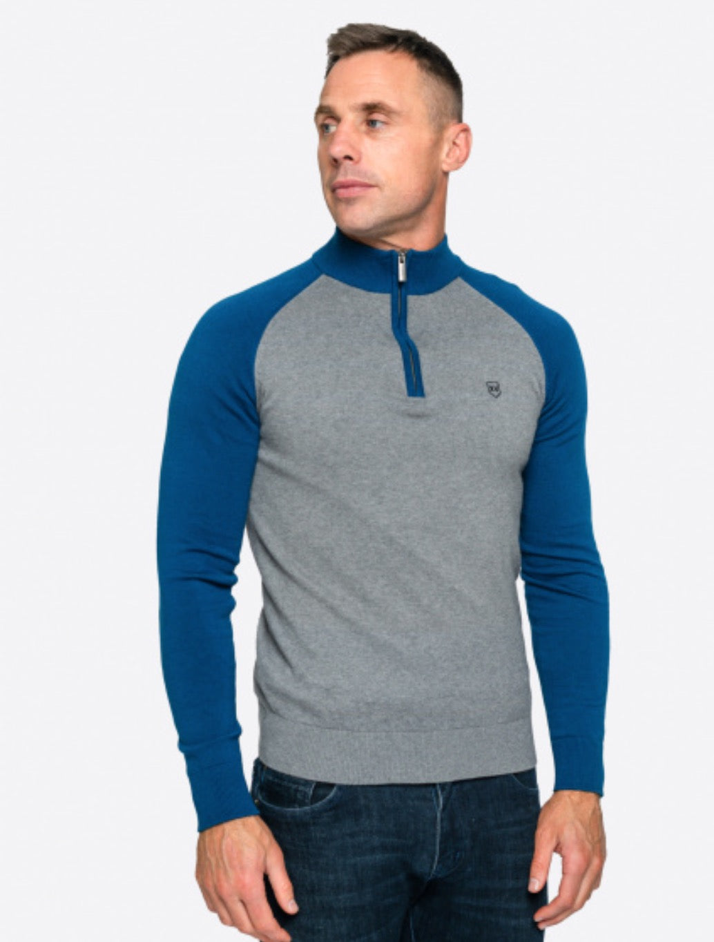 XV Kings - Winterveldt Contrast Zip Neck Knit - Blue/Grey