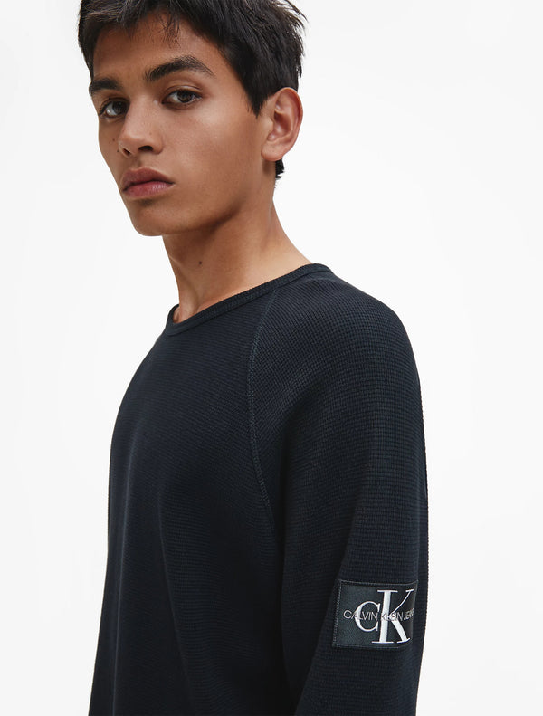 Calvin Klein - Slim Long Sleeve Waffle T-Shirt - Black