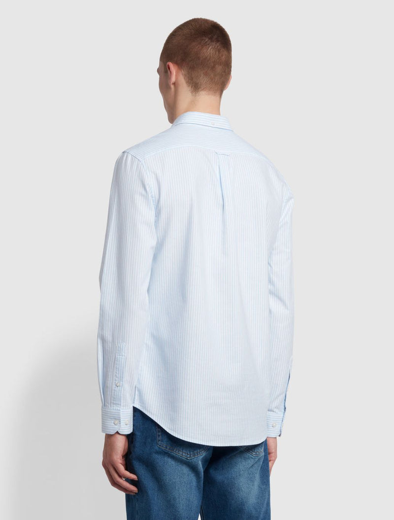 Farah - Brewer Slim Fit Striped Organic Cotton Oxford Shirt - Blue Stripe