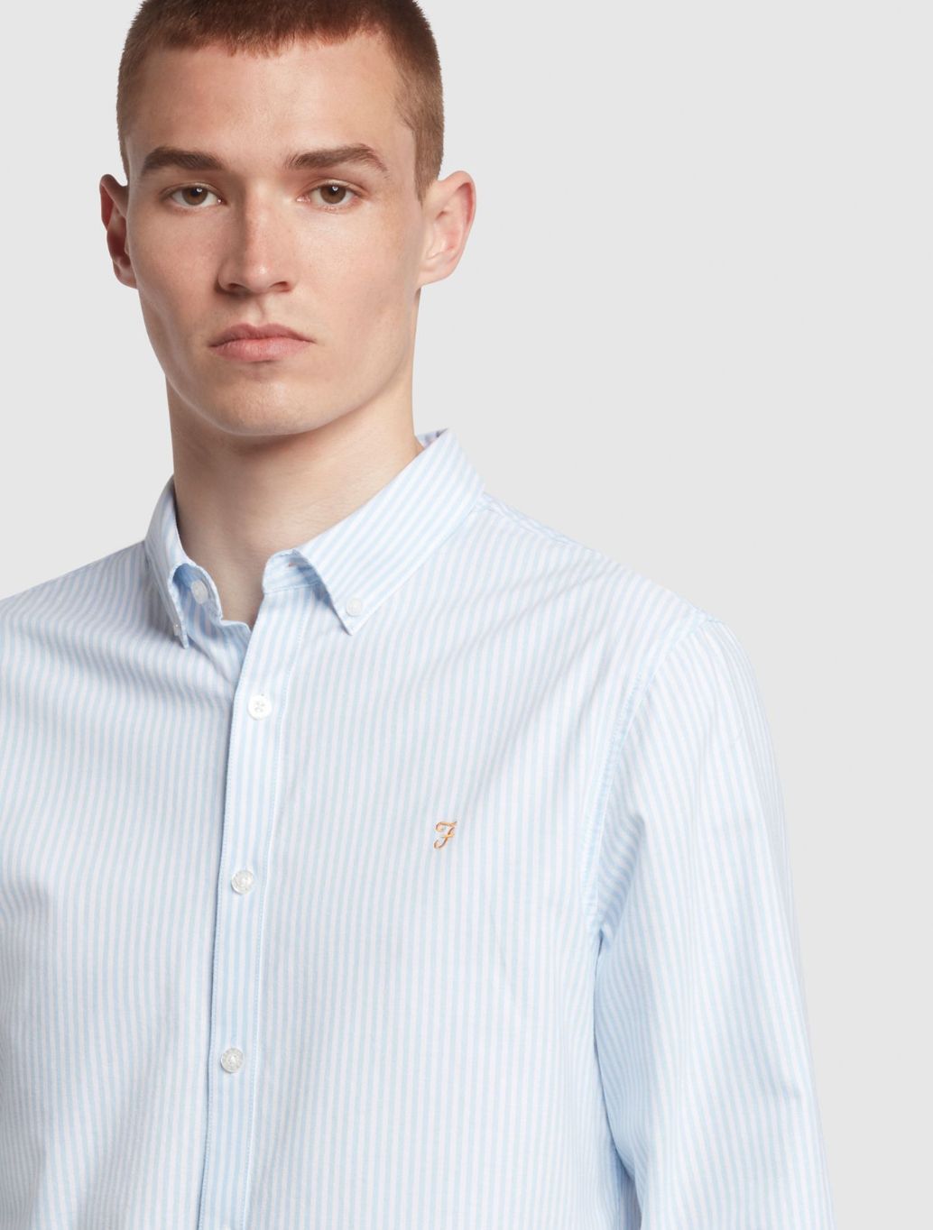 Farah - Brewer Slim Fit Striped Organic Cotton Oxford Shirt - Blue Stripe