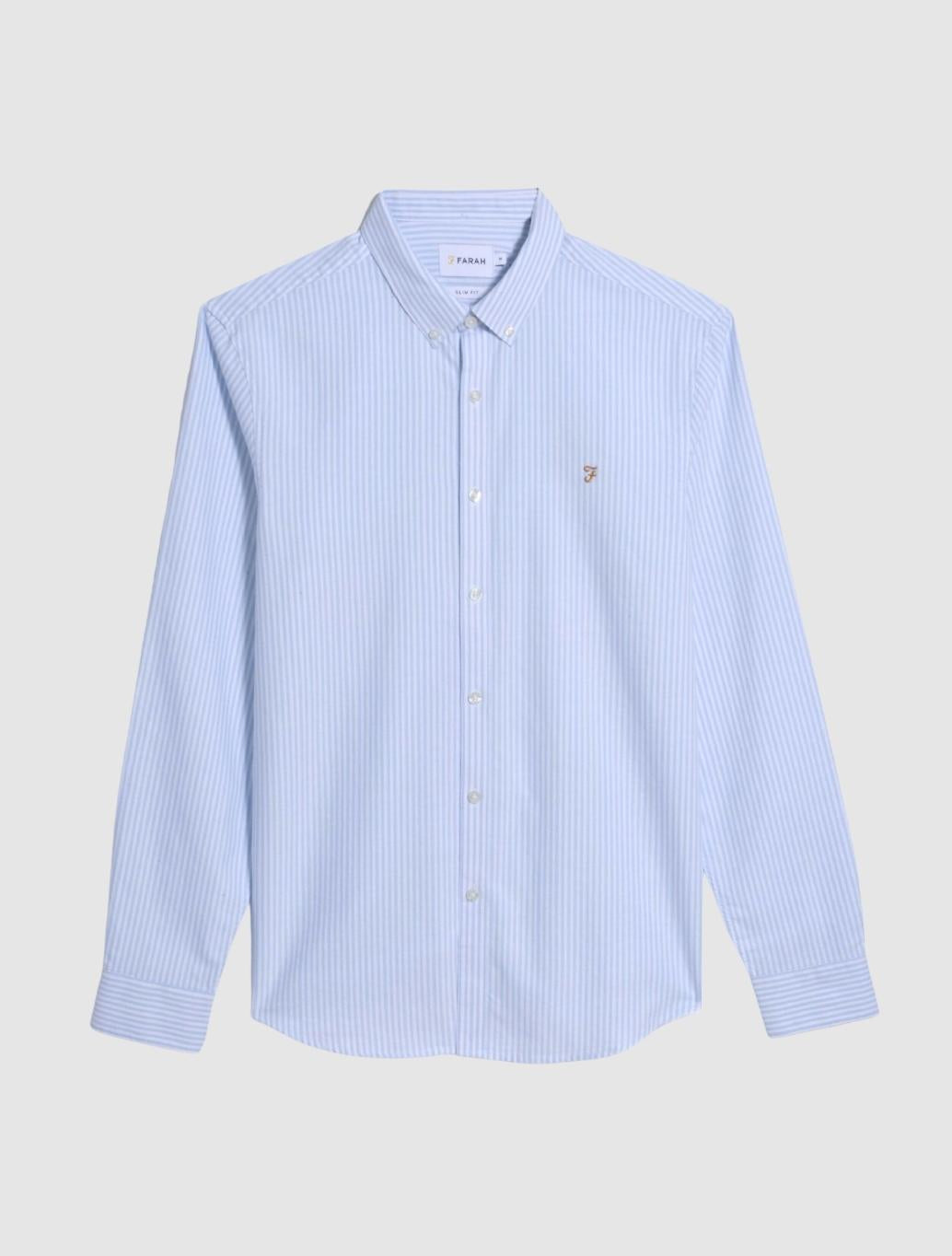 Farah - Brewer Slim Fit Striped Organic Cotton Oxford Shirt - Blue Stripe