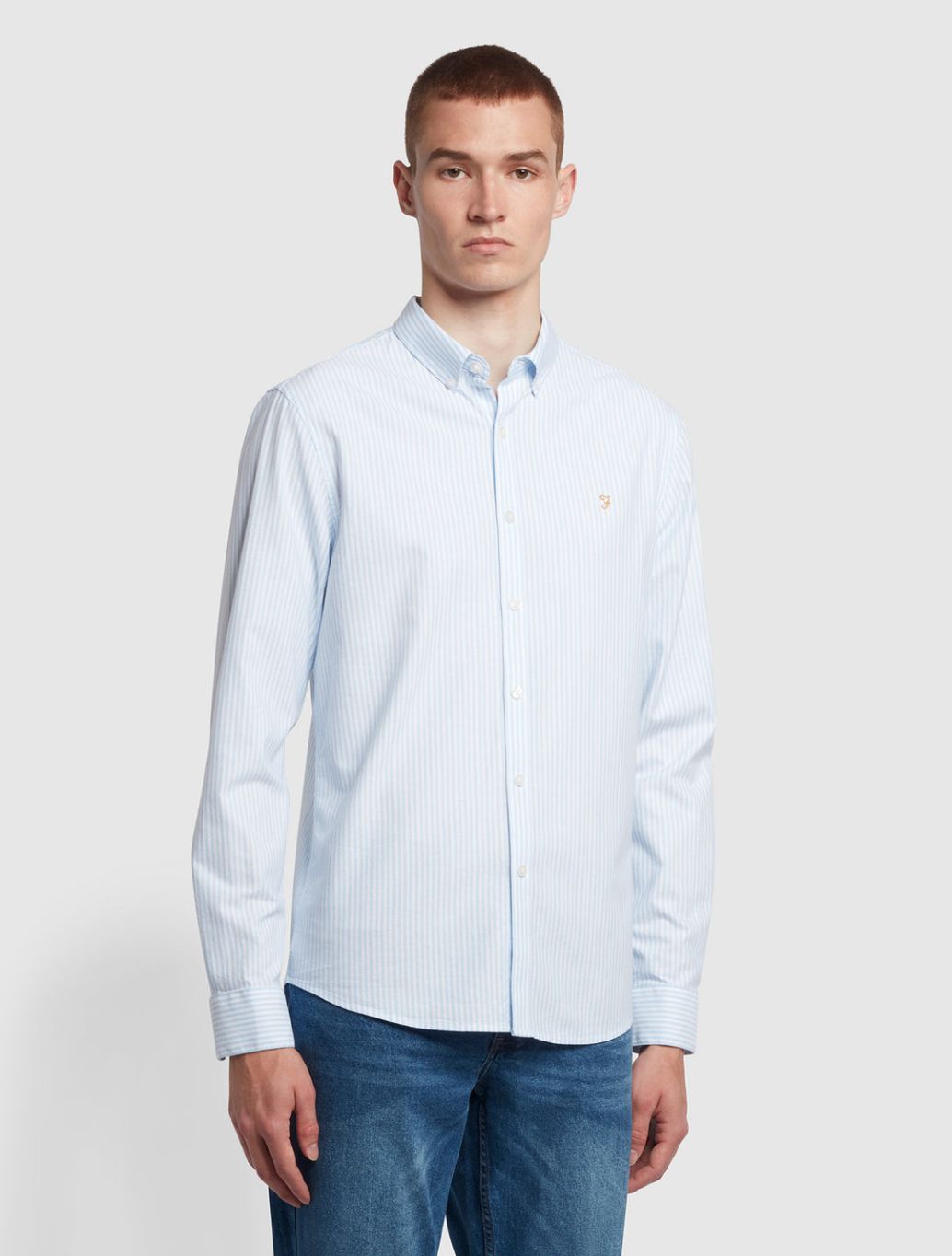 Farah - Brewer Slim Fit Striped Organic Cotton Oxford Shirt - Blue Stripe