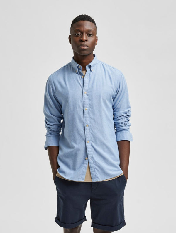 Selected - Slim Flannel Shirt - Light Blue