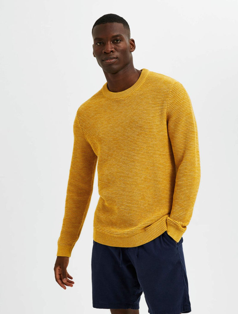 Selected Homme - Vince Bubble Crew Knit - Yellow