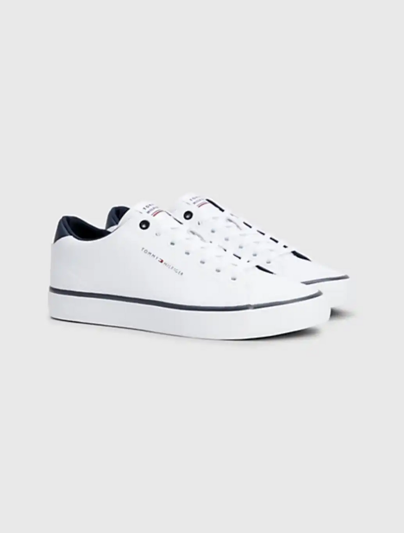 Tommy Hilfiger - Leather Contrast Detail Trainers - White