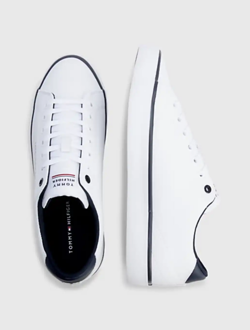 Tommy Hilfiger - Leather Contrast Detail Trainers - White
